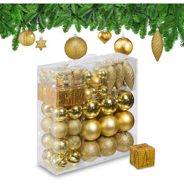 Набір прикрас для ялинки Relaxdays: 110 кульок, мішура та інше. Золотий декор для ялинки