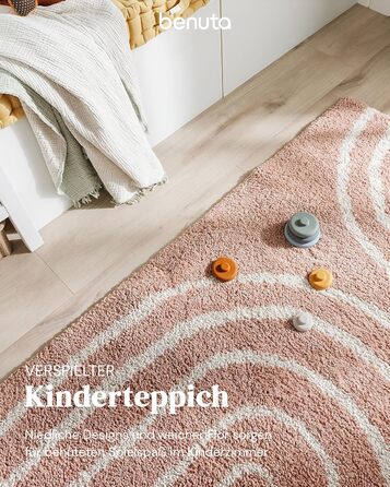 benuta Listening Kids Rug Gobi - Acrylic - Rectangular & in Style: Children's Motifs, Stripes, Scandi Living - Easy Care for Living Room, Bedroom, Blue, 160x230 cm 160 x 230 cm (Rectangular) Blue