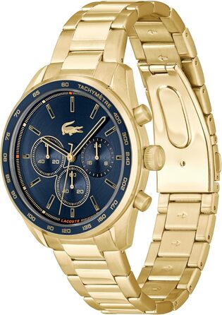 Годинник чоловічий Lacoste Boston Chronograph кварцовий з шкіряним або металевим браслетом (Золото-Синій, Метал)