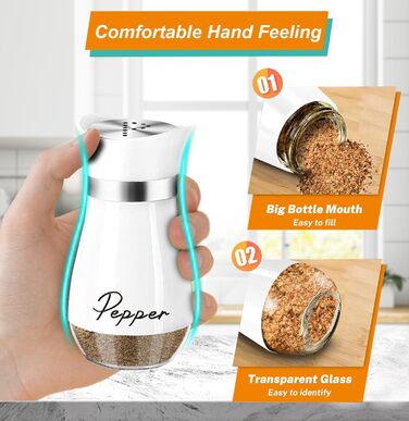 Набір для солі та перцю з нержавіючої сталі з скляною пляшечкою, диспенсер для спецій, аксесуари для кухні, дому, ресторану, обіднього столу (білий)