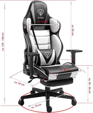 TRISENS Gaming Chair Racing Style Chair with Sports Seat and Ergonomic 4D Armrests, Color: Black/White