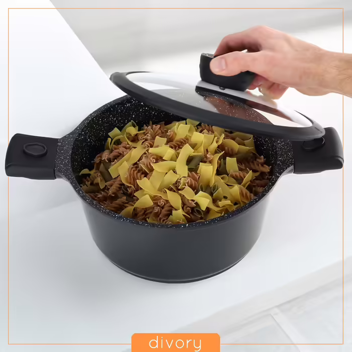 DIVORY Cookware Set - 8-Piece Detachable Handles - Saucepan 18cm, Stockpot 20cm, Pot 24cm with Lid, Induction Cookware, Non-Stick Cookware, Dishwasher & Oven Safe Black Cookware Set (18/20/24cm)