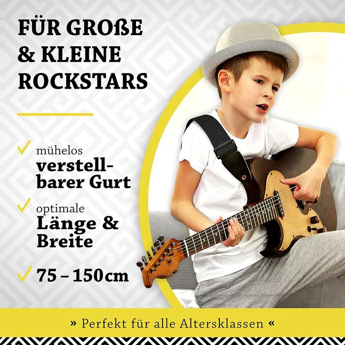 Гітарний ремінь Belfort® для електрогітари, акустичної гітари, класичної гітари, бас-гітари та укулеле. З мікрофібри, з інструкцією (чорний)