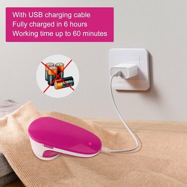 Електричний видальник ворсу портативний, для одягу та вовни з USB кабелем та 2 запасними лезами (Рожевий)