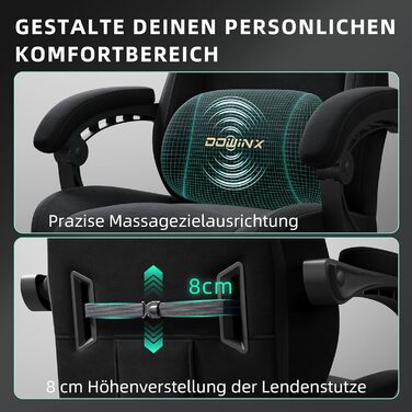 Ігровий крісло Dowinx з кишеньковим пружинним блоком, ергономічне, з масажем, з підголівником та підніжкою, для ігор та офісу (Чорний, Титан)