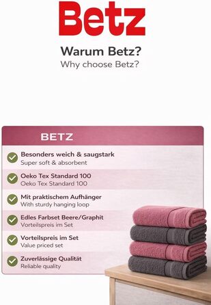 Набір рушників Betz Premium 6 шт, 50x100 см, 100% бавовна, 470 г/м², м'які та гігроскопічні, Oeko-TEX, колір старе рожеве/антрацит