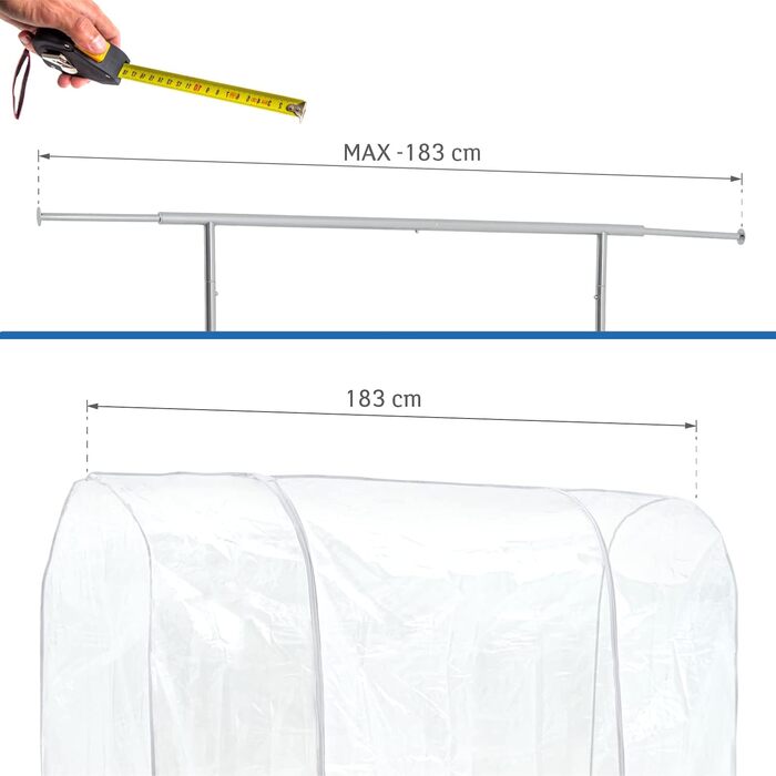 Tatkraft BIG Garment Rack Cover, Clothes Rack Cover, Plastic, Transparent, 2 Zippers, Extra Wide, L183 cm