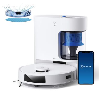 Робот-пилосос ECOVACS DEEBOT N20 Plus з функцією миття, 8000Pa, PureCyclone Station, без мішка, захист від заплутування волосся, до 300 хв роботи, білий