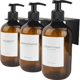 3 диспенсер для мила об'ємом 500 мл з кріпленням на стіну, пластик, для ванної кімнати, з етикетками