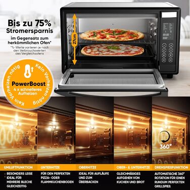 Міні-піч Stillstern з конвекцією (35л), Pizza Ø28см, CYCLONE PRO+ (покриття антипригарне), 13 програм, розморожування та підтримання тепла, таймер 8г, збірник рецептів