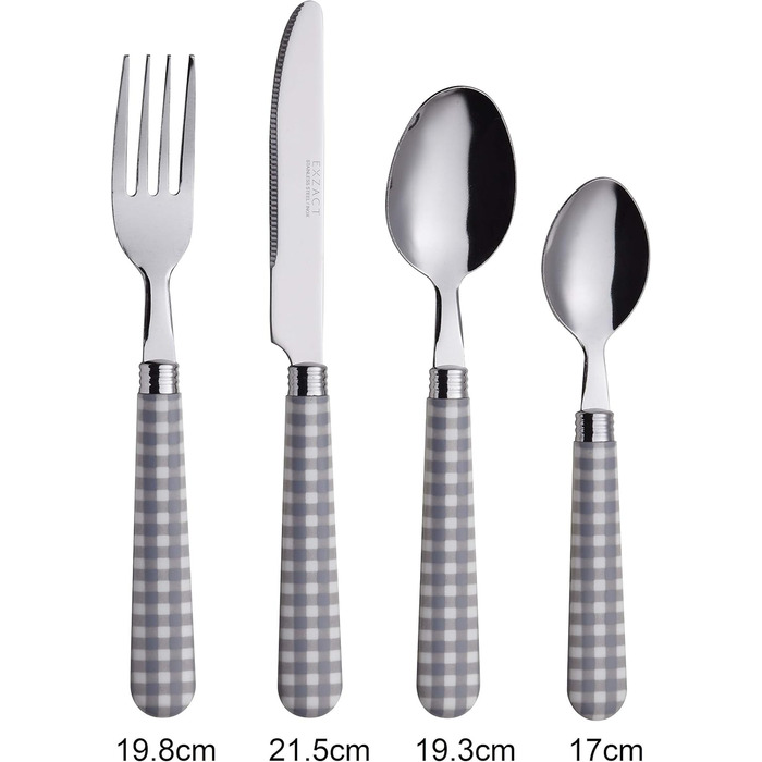EXZACT Набір столових приборів з нержавіючої сталі 24 шт. - Ручки кольору Гінгем - 6 виделок, 6 ножів, 6 ложок, 6 чайних ложок (24 шт. сірого кольору)