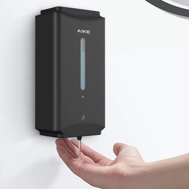 AIKE Automatic Stainless Steel Soap Dispenser - 1100ml Commercial Wall Mount with Window - AK1206 Brushed (Matte Black)