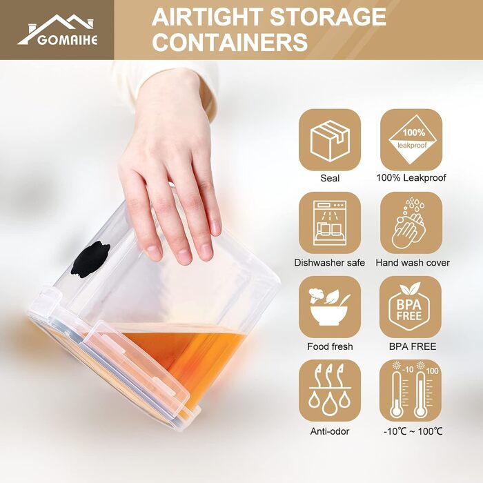 Набір контейнерів для зберігання GoMaihe (16 шт.) - чорний. Контейнери для продуктів з кришкою, герметичні, з пластику. Органайзер для кухні, для круп, борошна, цукру.