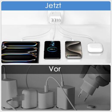 Мережевий адаптер USB C 40W з 4 портами (USB-C та USB-A), PD Power Adapter для iPhone, iPad, Pixel та інших пристроїв