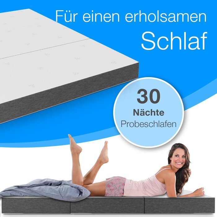 Складаний матрац ELONEO Premium Visco 75x200 см, висота 15 см, гостьовий, ортопедичний, для подорожей, складний гостьовий матрац знімний чохол, сіро-білий