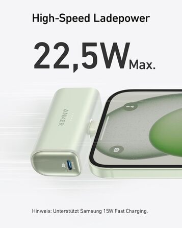 Powerbank Anker Nano 5000mAh 22.5W з USB-C, сумісний з iPhone, Galaxy, Huawei, iPad, AirPods (Білий/Зелений)