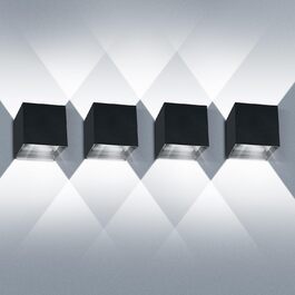 LED-стінні світильники 4 шт. для внутрішнього та зовнішнього використання, регульований світловий промінь, IP65, тепле біле світло, 12W, чорний колір