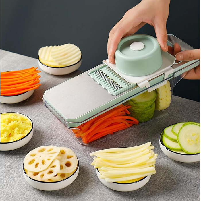 Мандоліна для овочів 7-в-1 з нержавіючої сталі – набір для нарізки овочів та шинкування | Професійний овочевий слайсер для салату та напівфабрикатів