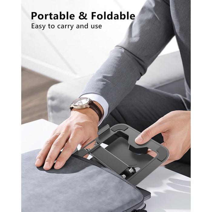 Adjustable Laptop Stand for Desk - Portable Aluminum Laptop Riser, Foldable, Fits HP 10-16 Inch Laptops, Black