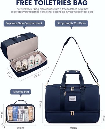 Спортивна сумка LOVEVOOK для подорожей: жіноча дорожня сумка-weekender з косметичкою, відділенням для взуття та мокрих речей, водонепроникна, ручна поклажа, для фітнесу, відпочинку, кемпінгу, блакитна M