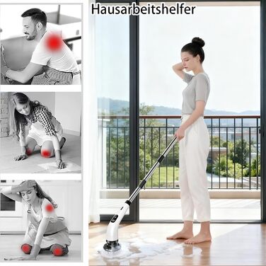 Електрична ротаційна щітка для прибирання: 8 насадок, регульована ручка, USB-C зарядка. Підходить для підлоги, плитки, ванної, кухні та душу