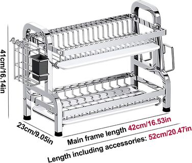 Сушарка для посуду Devesanter 2 яруси, 42 см, багатофункціональна, з піддоном, для ножів та обробної дошки (срібна)