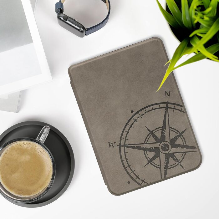 Чохол kwmobile для Kobo Clara BW/Clara Colour/Tolino Shine (5) / Shine Color - чохол з екошкіри, дизайн Kompass Vintage Grey