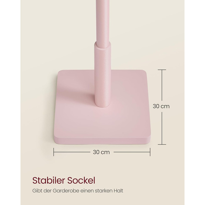 VASAGLE Coat Rack, Clothes Rack Solid Wood, Tree Shape Jacket Stand, 8 Hooks for Jackets, Hats, for Entryway, Hooks and Hold Bar Made of Rubber Wood, Cloud White RCR00W02 (Pastel Pink, 1)