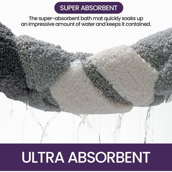 DEXI Non-Slip Bathroom Rug - Absorbent Bath Mat 60 x 110 cm - Washable, Soft & Grey