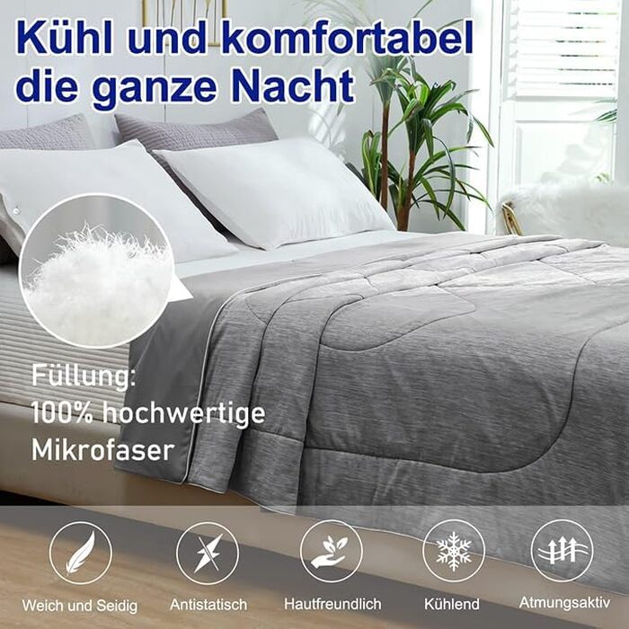 Охолоджуюча ковдра MH MYLUNE HOME Arc-Chill 200x220 см, літня двостороння ковдра-покривало, сіра