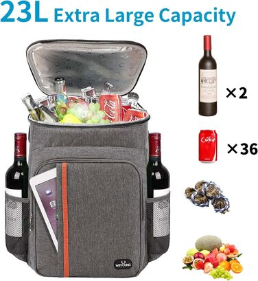 Рюкзак-холодильник HEQUN 23L: Ізольований рюкзак для пікніків, пляжу, подорожей та роботи. Сірий колір.