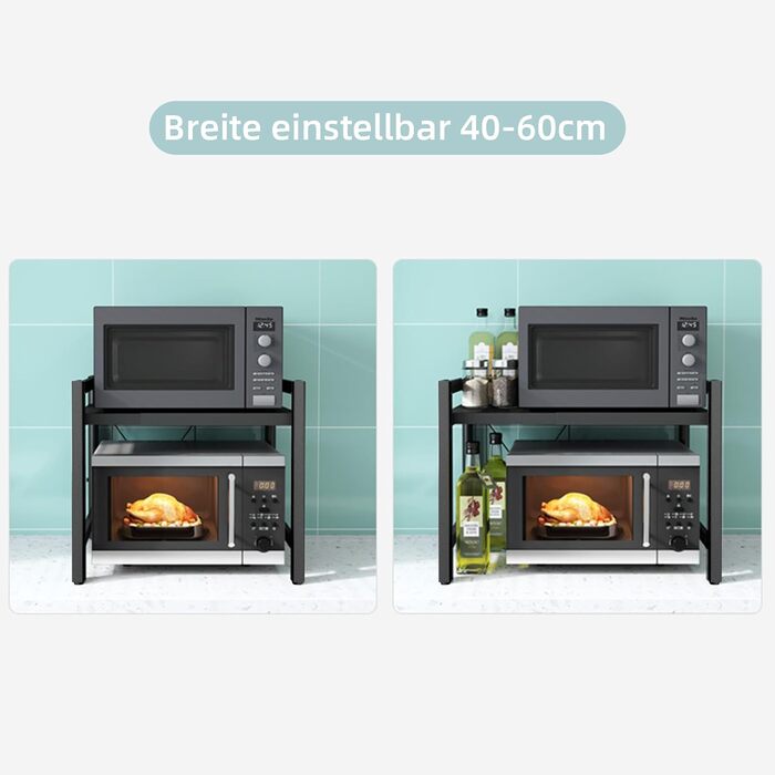 Поличка для мікрохвильової печі, 2-ярусна, чорна, 36,5 x 40 x 46 см