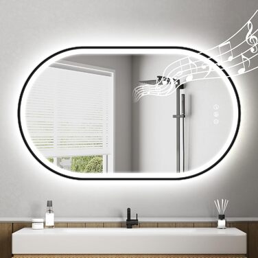 Дзеркало для ванної кімнати LED Starlead Munich 90x60 см з підсвічуванням, Bluetooth, регулюванням яскравості, 3 кольори світла, антизапарник, функція пам'яті, HD скло, IP44, горизонтальне/вертикальне встановлення, без рамки