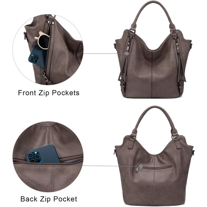 Комплект жіночих сумок Realer: шкіряна сумка-шопер, сумка на плече, гаманець Taupe L (бежевий)