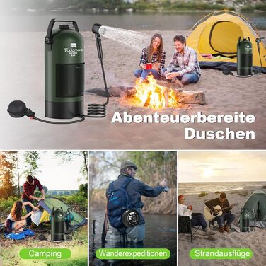 Сонячний душ для кемпінгу на 20 літрів з насосом та сумкою, зелений