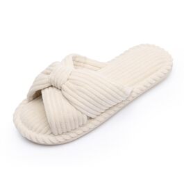 Чантому Хаусшухе для жінок: домашні тапочки з меморі-піною, зручні, з відкритим носком, ковдраний велюр, антиковзаючі, для дому, спальні, ванної кімнати, розмір 39/40 EU, бежеві