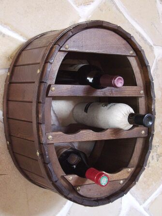DanDiBo Wine Barrel Rack for 24 Bottles, Brown Stained Bar Bottle Stand Cask Bottle Holder Bottle Shelf (6 Bottles Brown Hanging)
