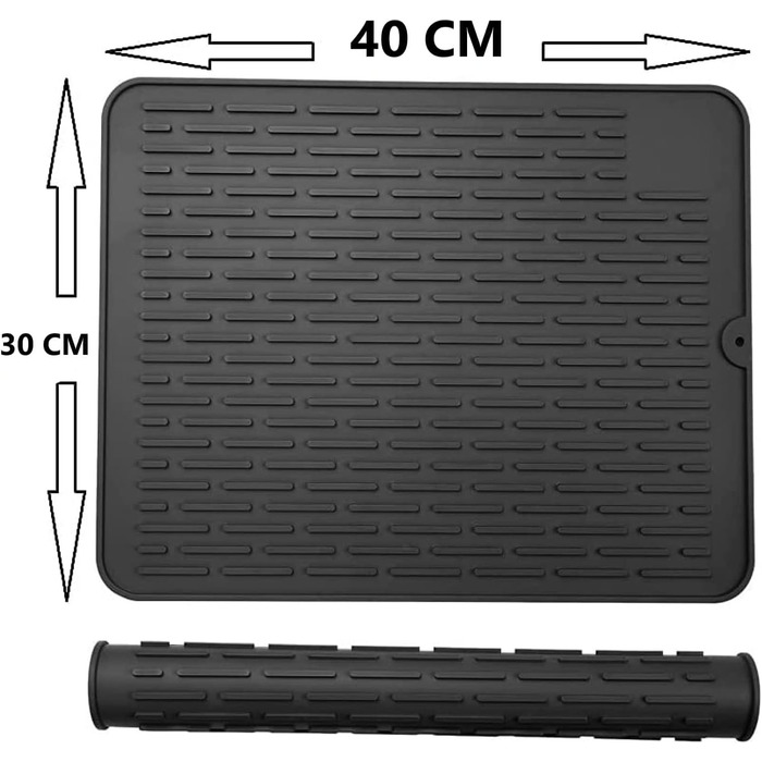 Килимок для посуду WXFLGH 40 x 30 см з термостійкого силікону, протиковзкий, для мийки, стільниці або годівниці для котів (чорний)