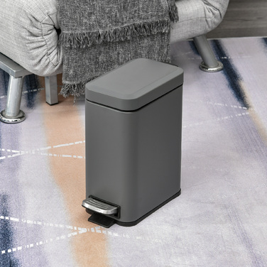 Відро для сміття HOMCOM 5L з педаллю, відро для косметики, контейнер для сміття з кришкою та педаллю, сміттєвий бак з внутрішнім відром, сміттєве відро для ванної кімнати, вітальні, офісу, метал, сірий, 29,2 x 14 x 32 см | Aosom