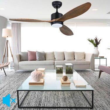 Стеляний вентилятор Ovlaim з підсвічуванням, пультом керування, DC мотор, 3 лопаті, 132 см, для вітальні/спальні, натуральний колір/срібло