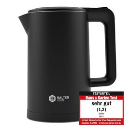 Електричний чайник Balter WK-4 з нержавіючої сталі, 1.7 л, двостінний корпус, без BPA, LED-підсвітка, компактний та безшумний (Чорний)