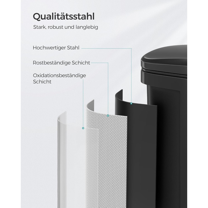 Відро для сміття SONGMICS з педаллю, 20 літрів, з м'яким закриттям, з внутрішнім відром, 15 мішків, металеве срібло LTB543E01