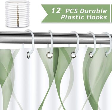 Шторка для душу Bonhause 180x180 см, водонепроникна, антигрибкова, смугаста, з 12 кільцями