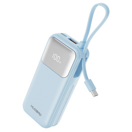 Power Bank 10000mAh з USB-C кабелем, PD 35W, LCD дисплей, для iPhone, Samsung, iPad та інших пристроїв (Блакитний)