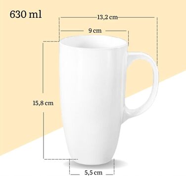 Набір чашок для чаю та кави Wilmax - 2 шт. (630 мл) - порцелянові чашки з ручками, білі