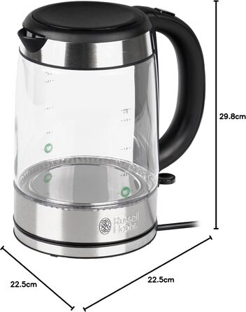 Скляний електрочайник Russell Hobbs Clarity 20760-57 з фільтром для води BRITA MAXTRA+, 2200 Вт, LED-підсвітка, 1л + 0,5л