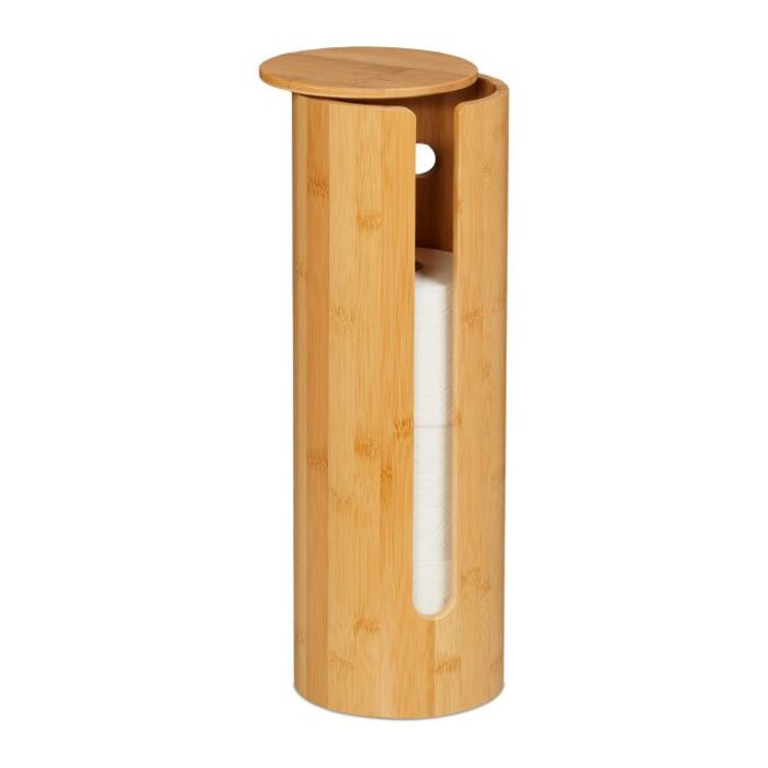 Relaxdays Bamboo Round Toilet Paper Holder