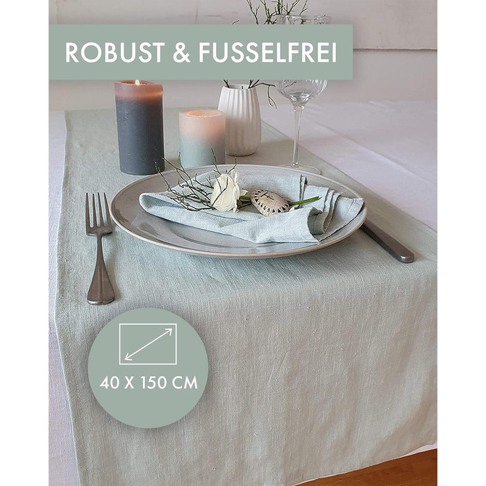 Farnberg Premium Linen Table Runner - Modern Table Decoration for Kitchen Table, Dining Table - Table Runner - Tablecloth - (40 x 150 cm) - Solid Mint