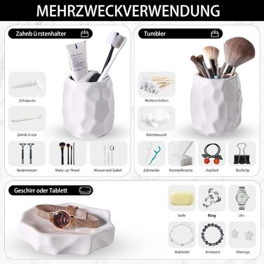 Набір аксесуарів для ванної кімнати, 4 шт: диспенсер для мила, мильниця, тримач для зубних щіток, стаканчик для зубних щіток, органайзер для ванної кімнати, сучасний дизайн (білий)