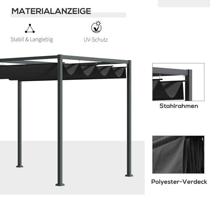Outsunny Pergola Gazebo Patio Cover with Sliding Roof 298x213x221cm Polyester Black Gray for Garden & Patio